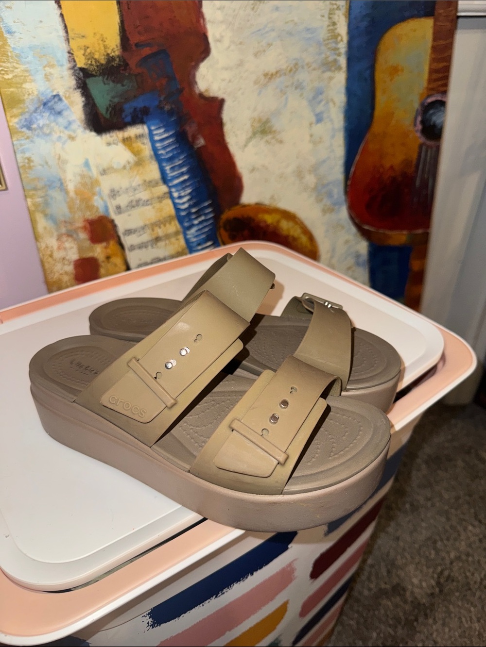 CROCS Women's Beige Platform Slide Sandals